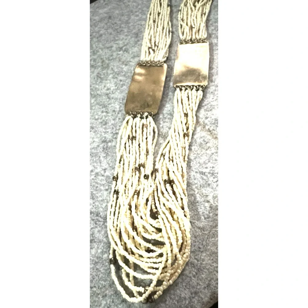 Vintage Necklace Multi Strand cream Seed Bead brass Round Beads 26